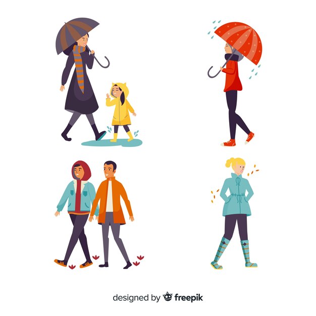 Different people walking in autumn