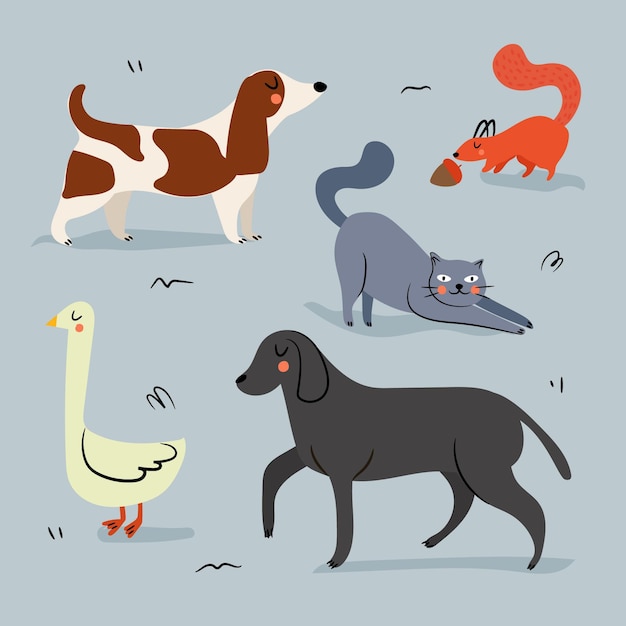 Different Pets Illustration Concept – Free Vector Templates