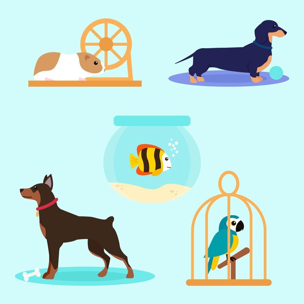 Different pets illustration concept