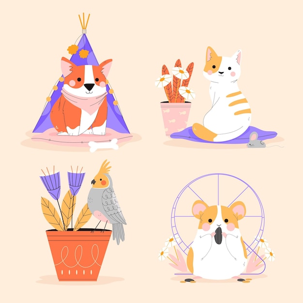 Different pets illustration concept