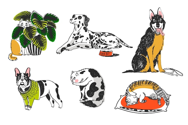 Free Vector different pets illustration set
