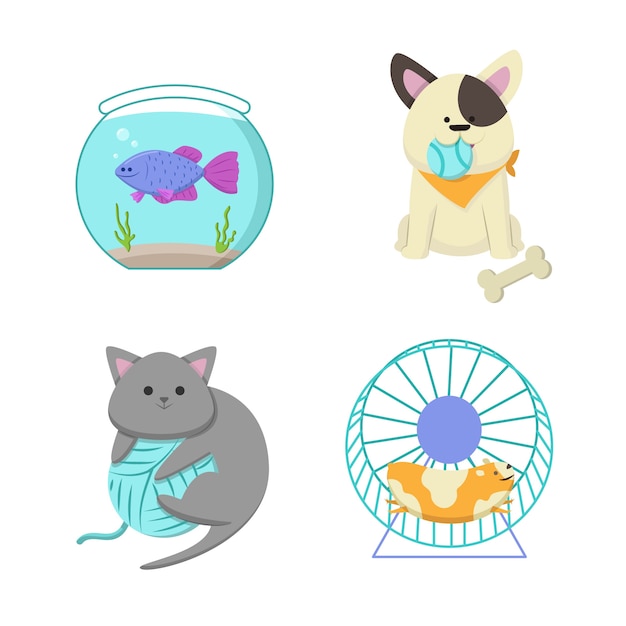 Free vector different playful cute home pets