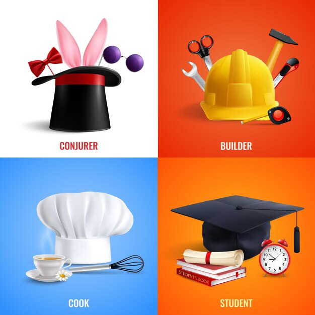 Different Professions Hats Concept illustration