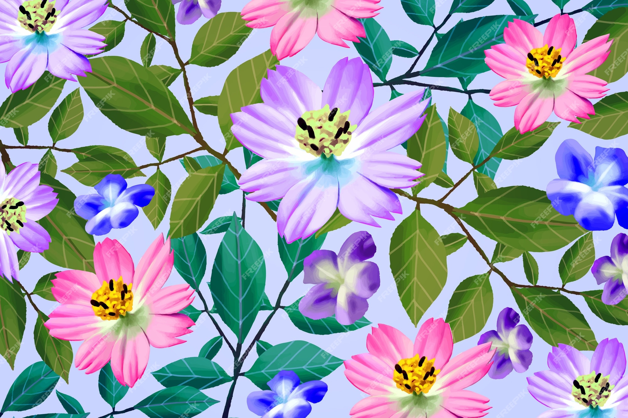 Free Vector | Different realistic colourful flowers background