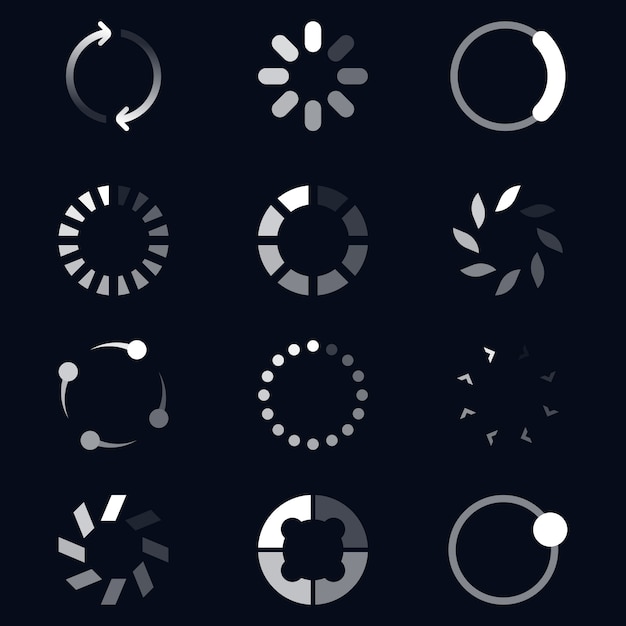 Different round loaders flat icon set