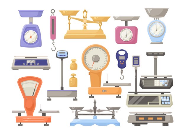 Different scales for store or kitchen vector illustrations set