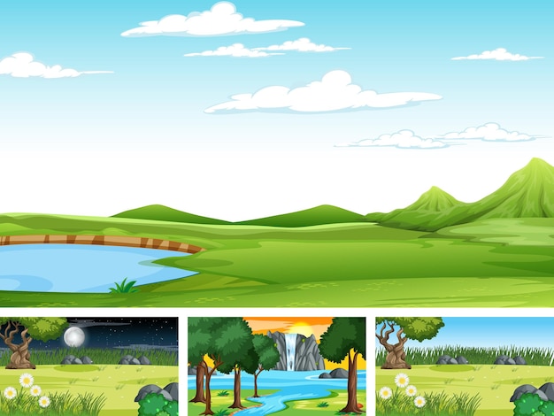 Free vector different scene set of nature park and forest