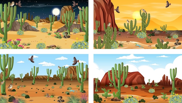 動物や植物と砂漠の森の風景とさまざまなシーン
