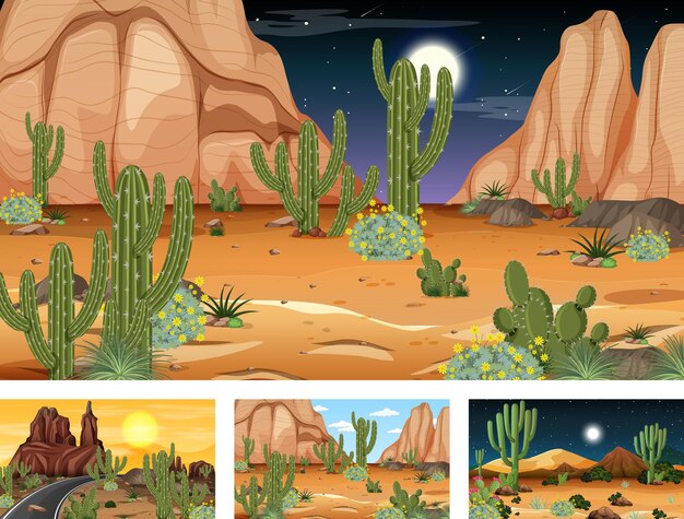 さまざまな砂漠の植物と砂漠の森の風景とさまざまなシーン