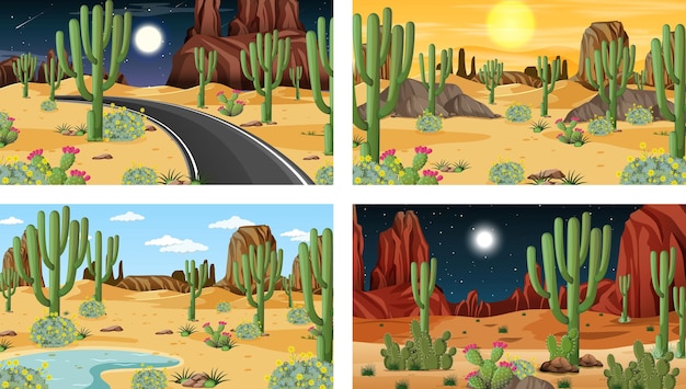 Free vector different scenes with desert forest landscape