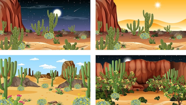 Free vector different scenes with desert forest landscape