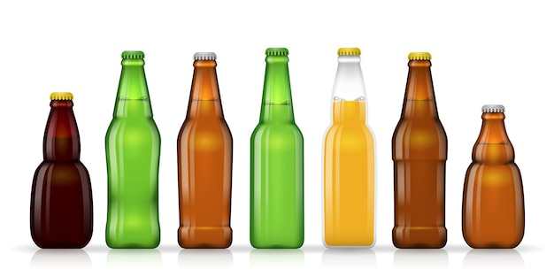 Vettore gratuito diverse forme di bottiglie di birra per birra o altre bevande. illustrazione