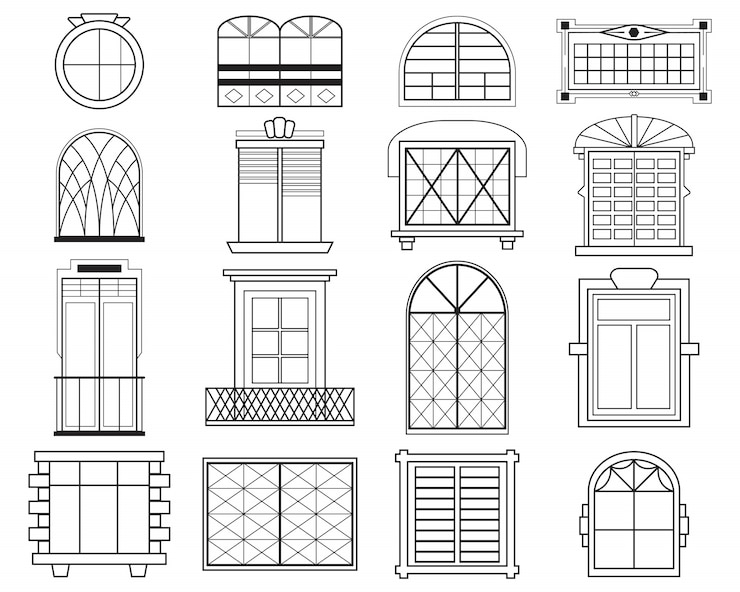 Free Vector different silhouettes of window frames flat set