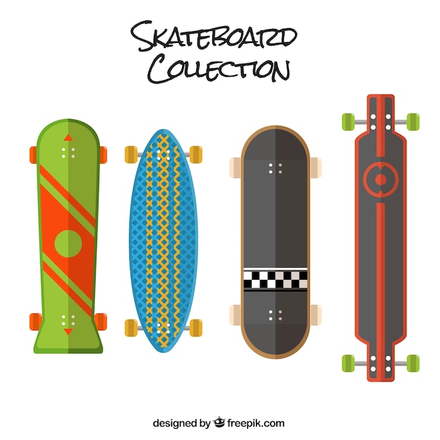 Vettore gratuito diversi skateboard in design piatto