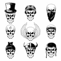 Free vector different skull tattoo flat set