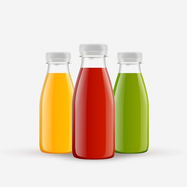 Different smoothies bottles set