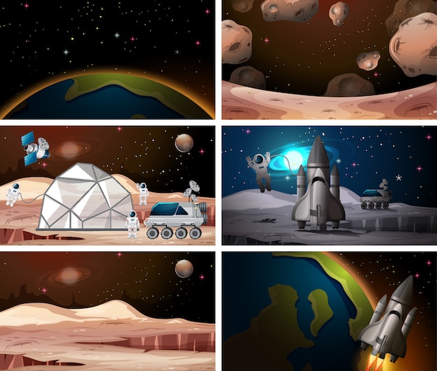 Free vector different space scene backgrounds