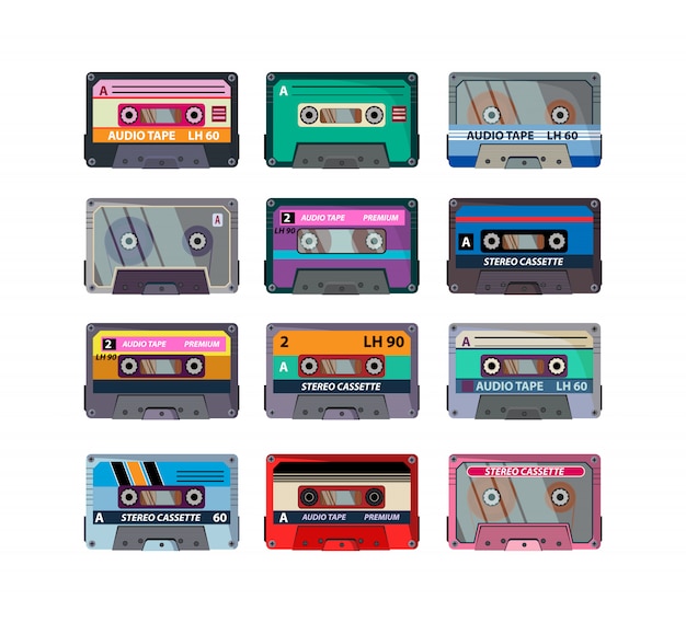 Free vector different stereo cassettes set