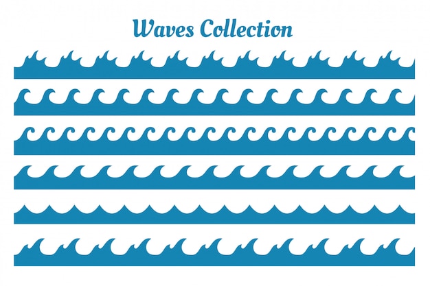 Free vector different style sea waves patterns set of six