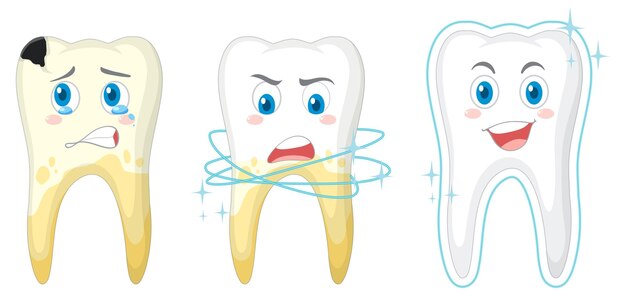 Different teeth condition on white background