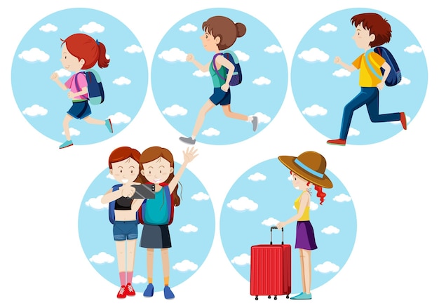 Free vector different tourist simple characters set