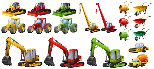 Different tractors and construction equipment