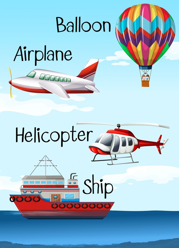 मुफ़्त वेक्टर different types of aircrafts and ship illustration