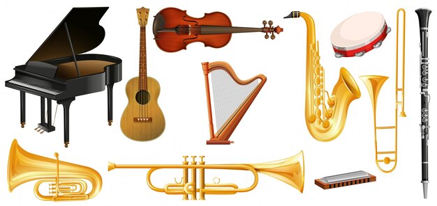 Различные типы классических музыкальных инструментов