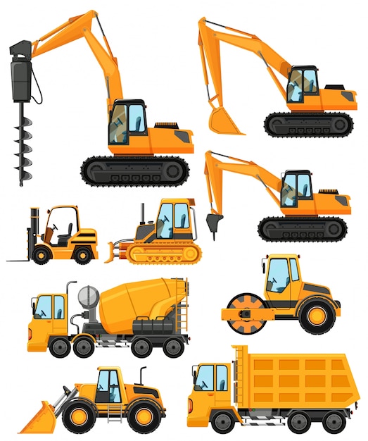 Different types of construction vehicles