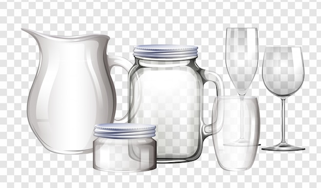 Different types of containers made of glass