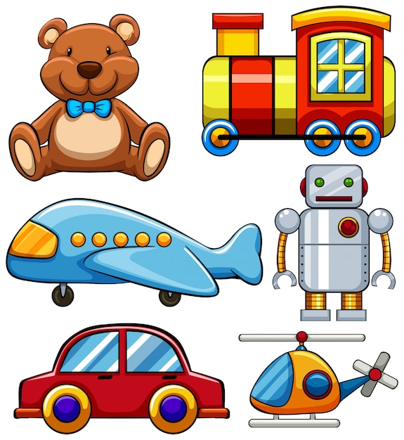 Different types of cute toys illustration