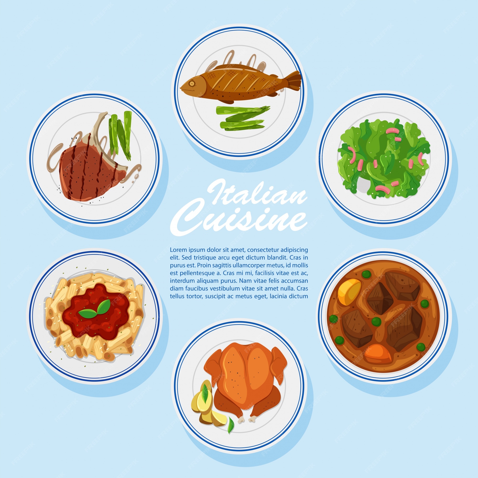 Premium Vector | Different types of food on menu