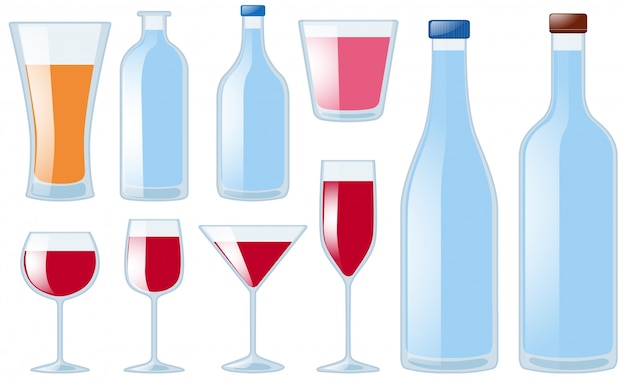 Different types of glasses and bottles