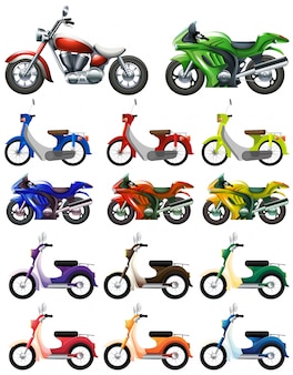 Different types of motocycles illustration