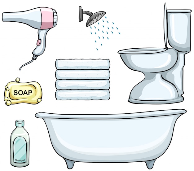 Бесплатное векторное изображение Различные типы объектов ванной комнаты