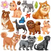 Бесплатное векторное изображение Различные типы собак