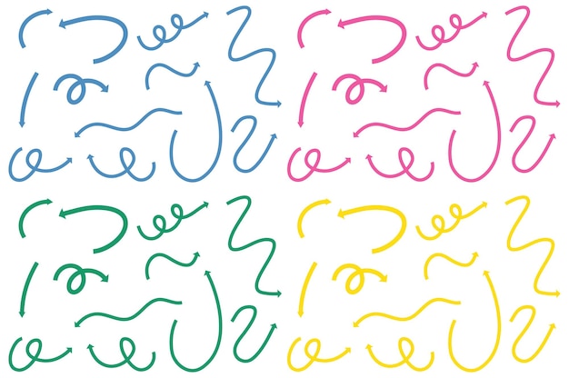 Бесплатное векторное изображение Различные типы рисованной изогнутых стрелок на белом