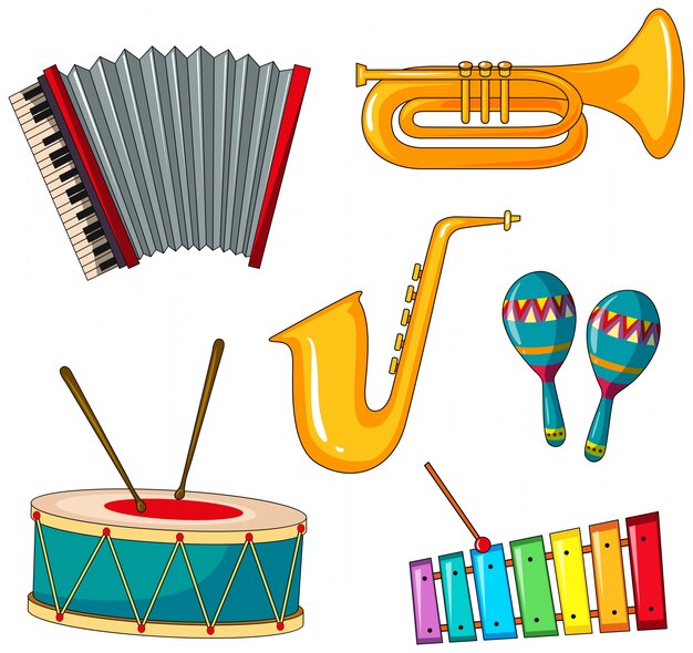 異なるタイプの楽器イラスト 無料のベクター