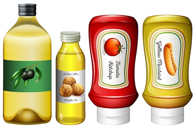 Free vector different types of sauces and oil