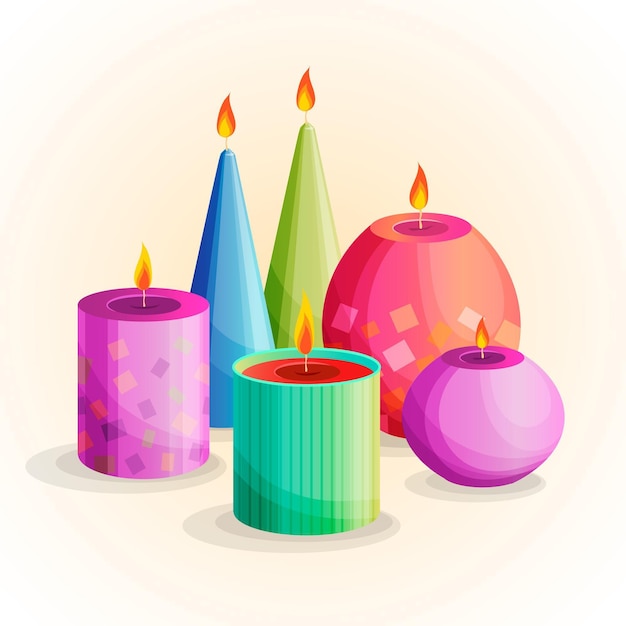 Free vector different types of scented candle set