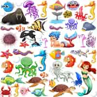 Free vector different types of sea animals