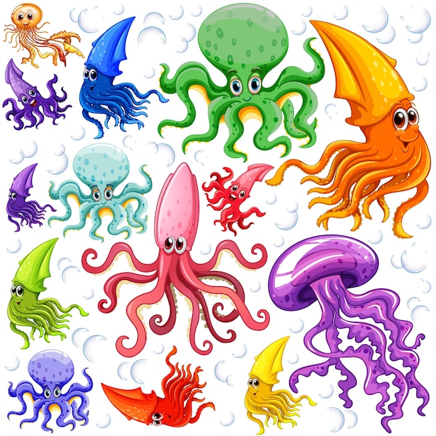 Diversi tipi di animali marini