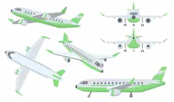 Free vector different views of airplane set