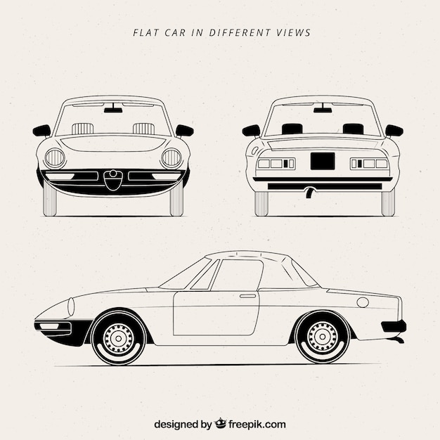 無料ベクター 黒と白の車のさまざまなビュー