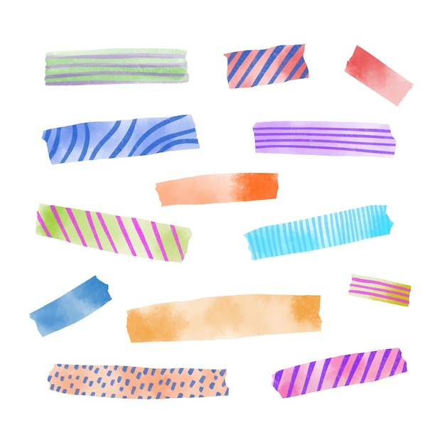 Free vector different watercolor washi tapes set