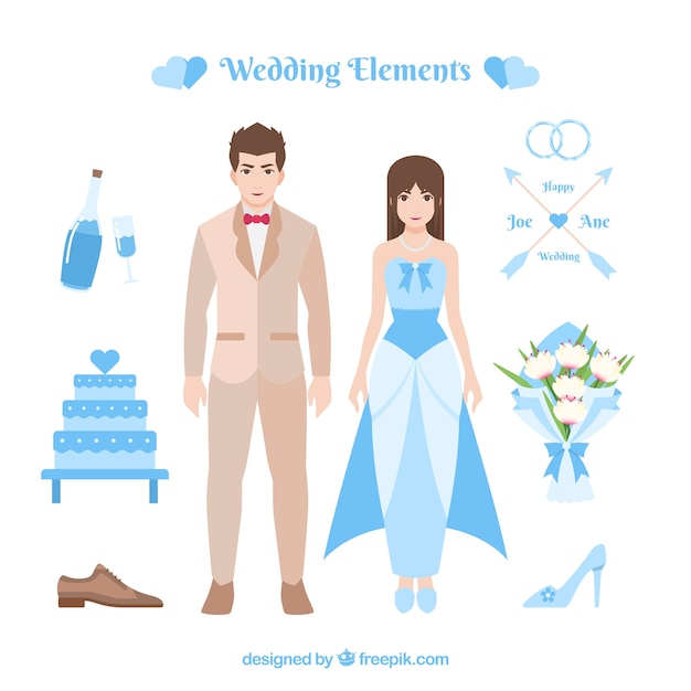 Free vector different wedding elements