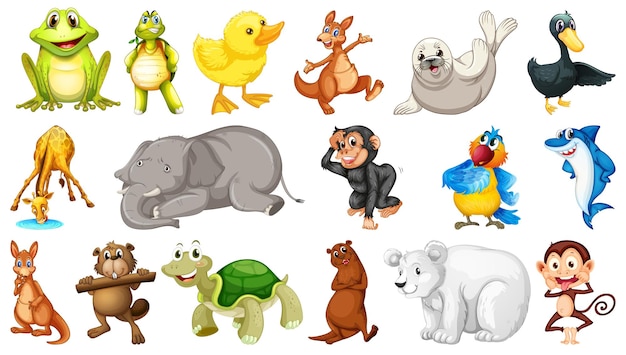 Free vector different wild animals on white background