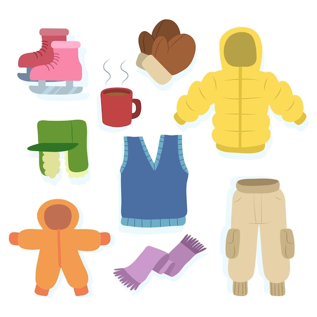 Different winter clothes set