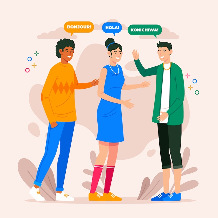 Free Vector different young people talking in different languages