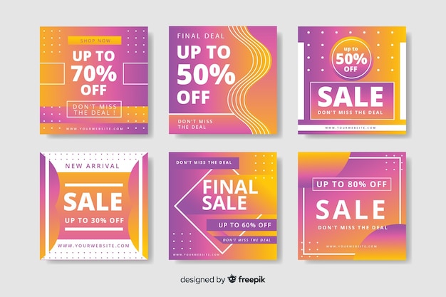 Free vector diffrent discounts gradient sale instagram post collection